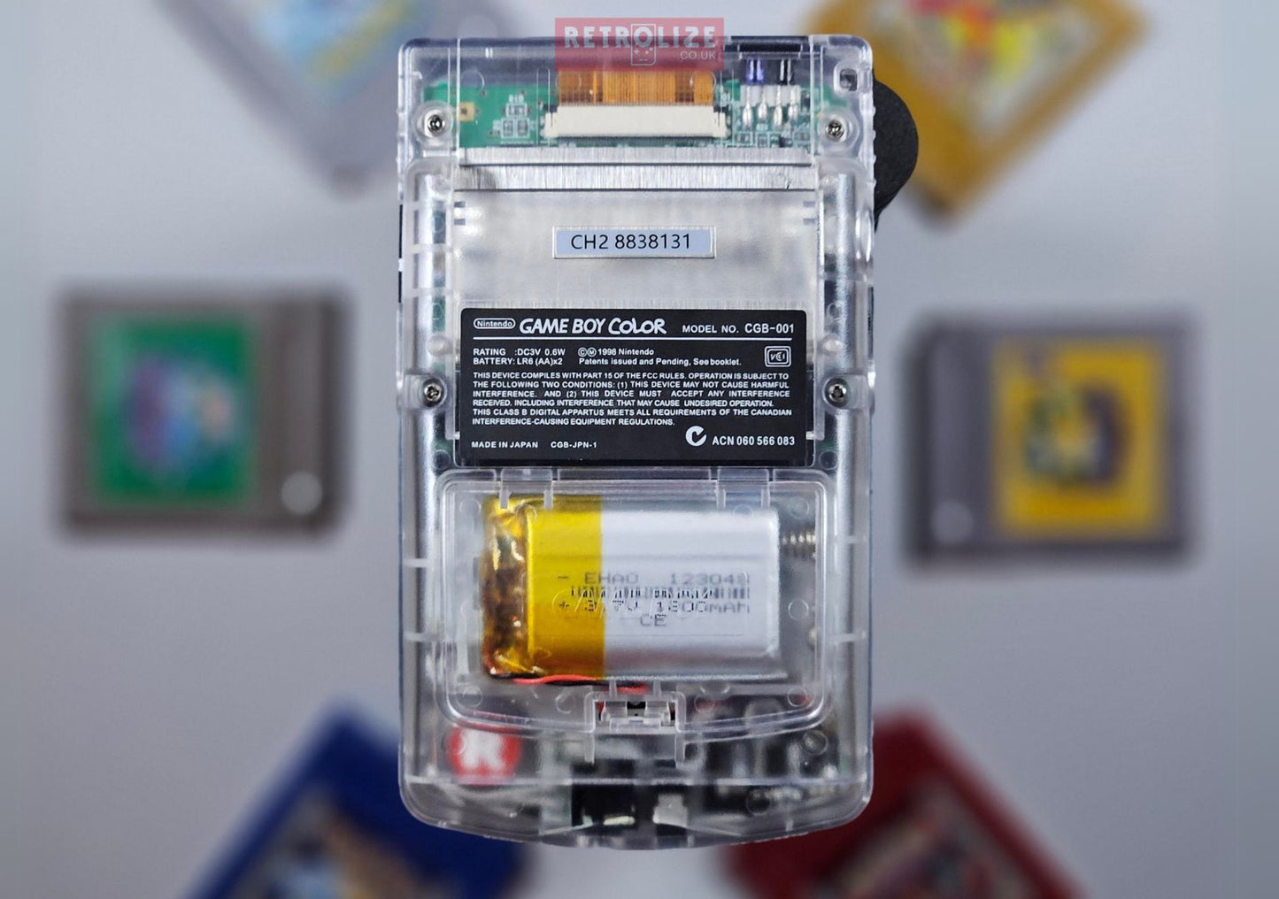 Nintendo Game Boy Color OLED AMOLED Recharge 1800mAh - Recapped + Reflowed + Upgraded Audio - Clear White