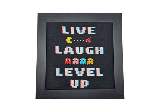 PAC Man Pixel Art - Live Laugh Level Up - Cross Stitch