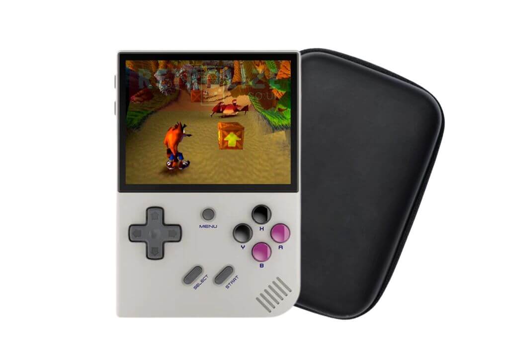 Anbernic RG35XX Plus+ Grey with Case Front View Retro Games Console