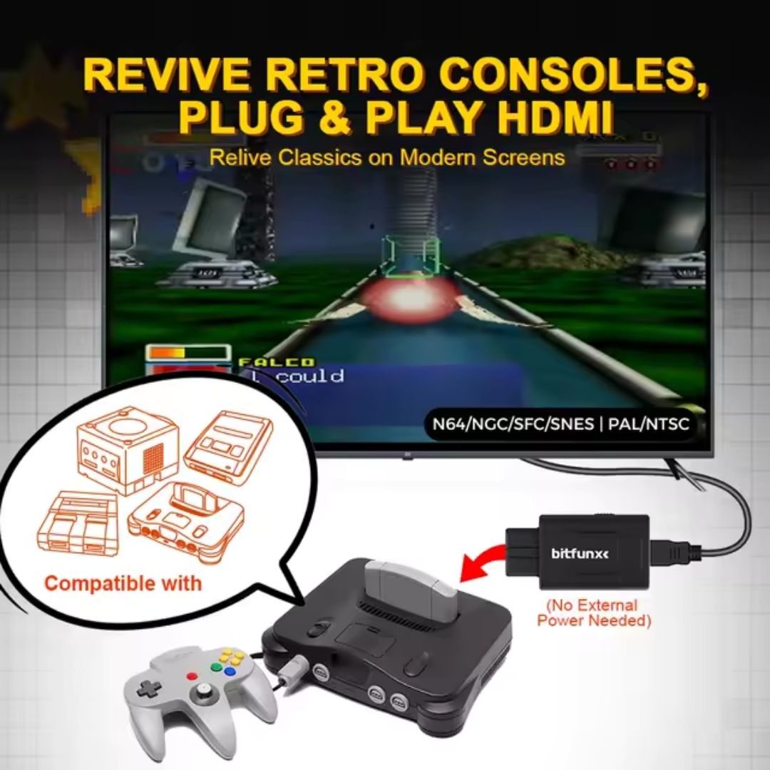 Bitfunx HDMI Adapter / Upscaler (New Compact Mini Version) - SNES/SFC/N64/GC - Super Nintendo / Super Famicom / Nintendo 64 / GameCube