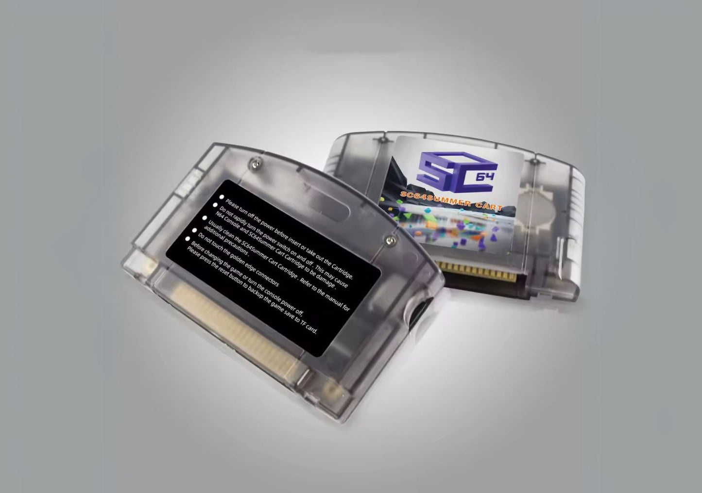 SummerCart 64 flash cartridge on grey background