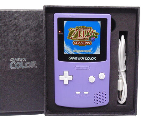 Nintendo Game Boy Color IPS Purple and White Front Zelda Title Screen with box