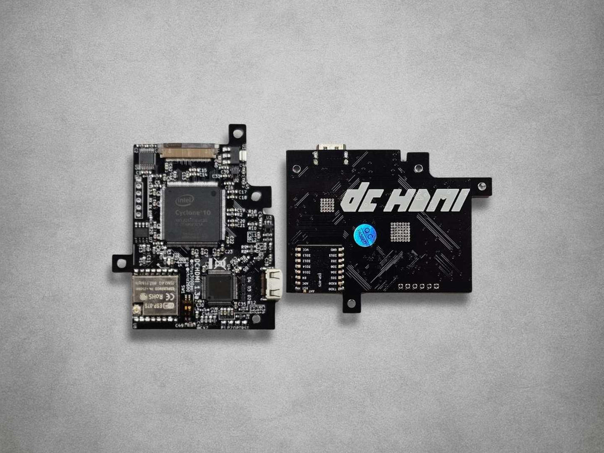 Front and rear views of the DCHDMI HW1 internal HDMI board for Sega Dreamcast