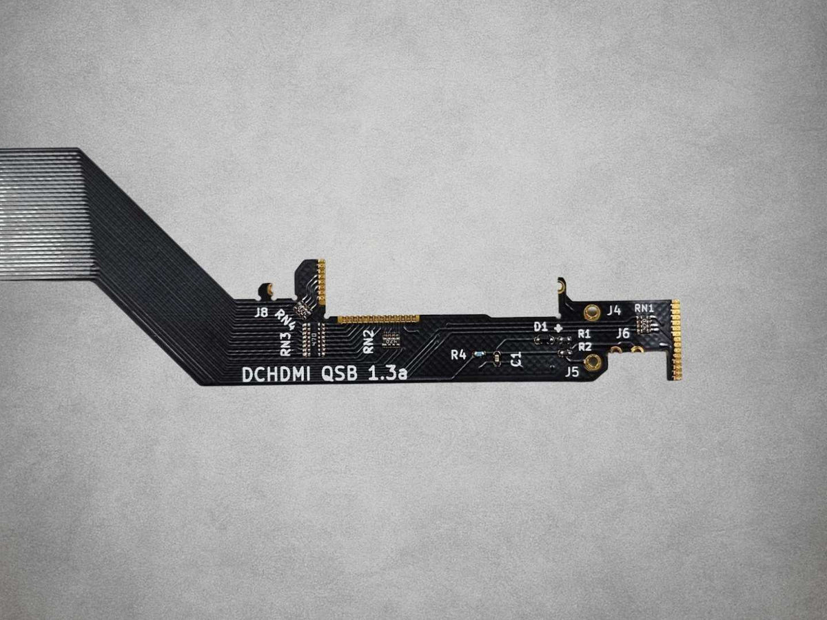 DCHDMI HW1 flex cable and solder pads for installation in a compatible Sega Dreamcast