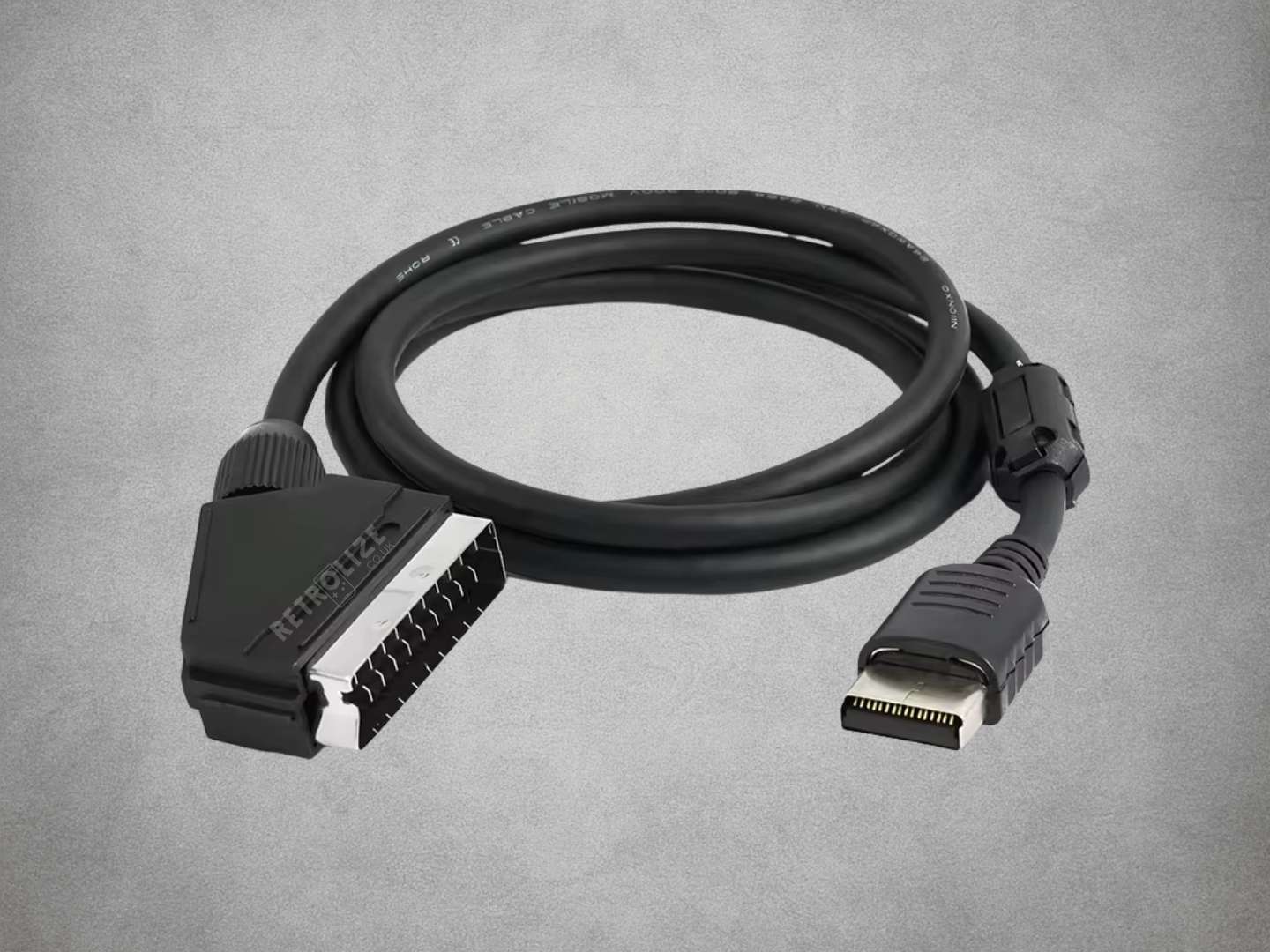 Premium Fully Shielded RGB Cable for Sega Dreamcast on grey background
