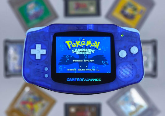 GAME BOY ADVANCE CLEAR BLUE FRONT VIEW WITH SCREEN ON