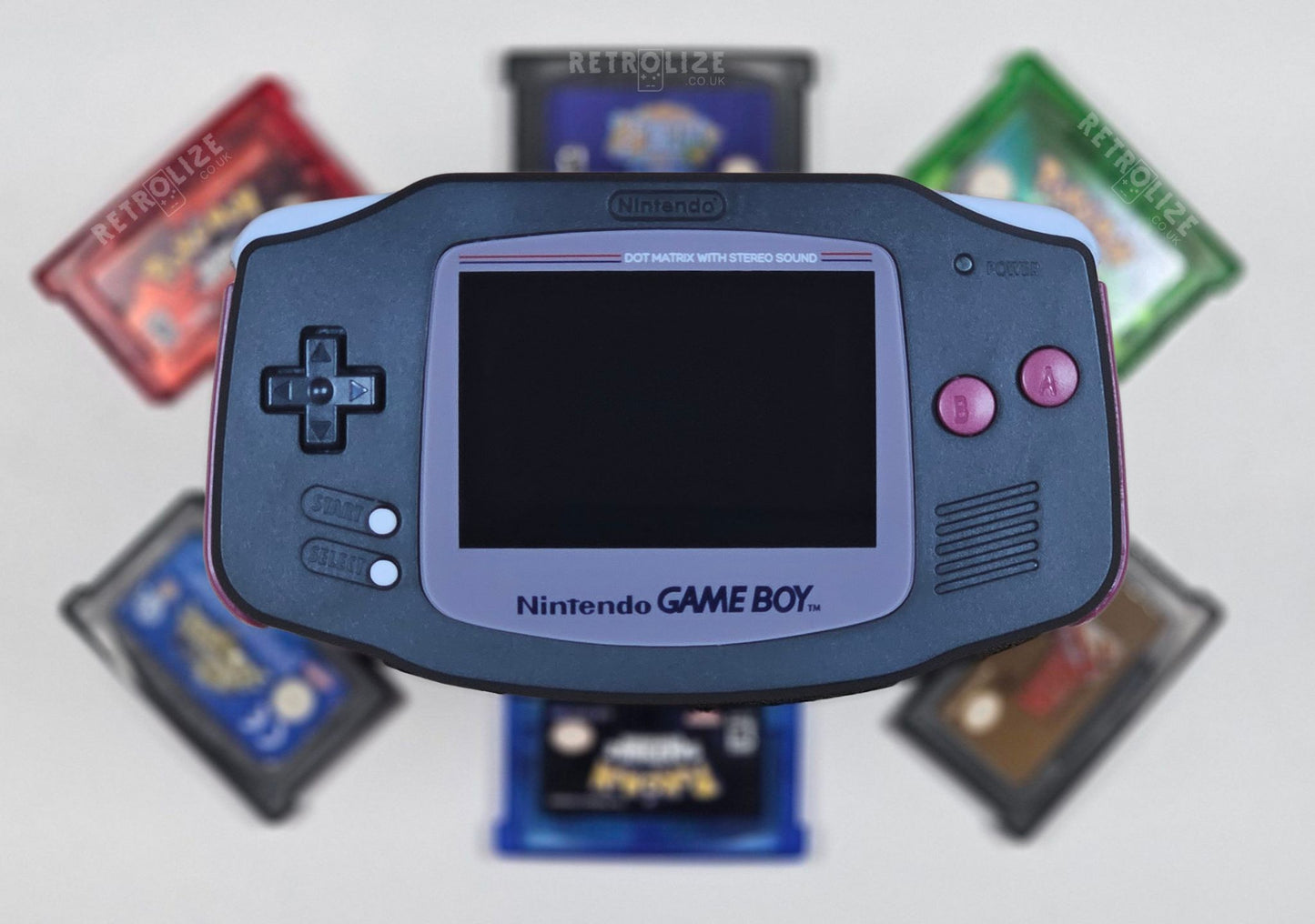 GAME BOY ADVANCE BLACK DMG FRONT VIEW WITH SCREEN OFF