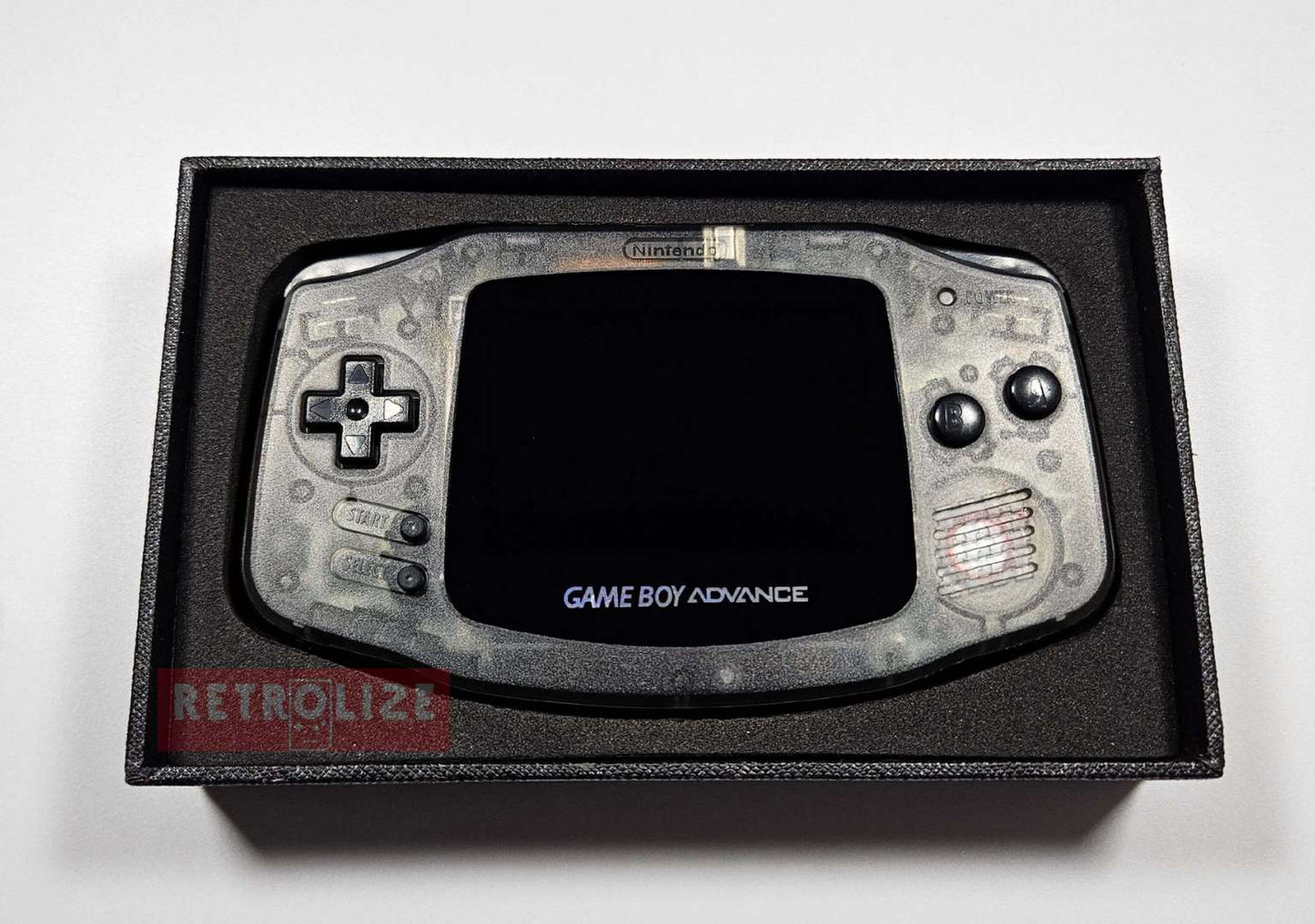 Nintendo Game Boy Advance IPS Recharge 1800mAh - Recapped + Reflowed + Upgraded Audio - Smokey Black Tactile