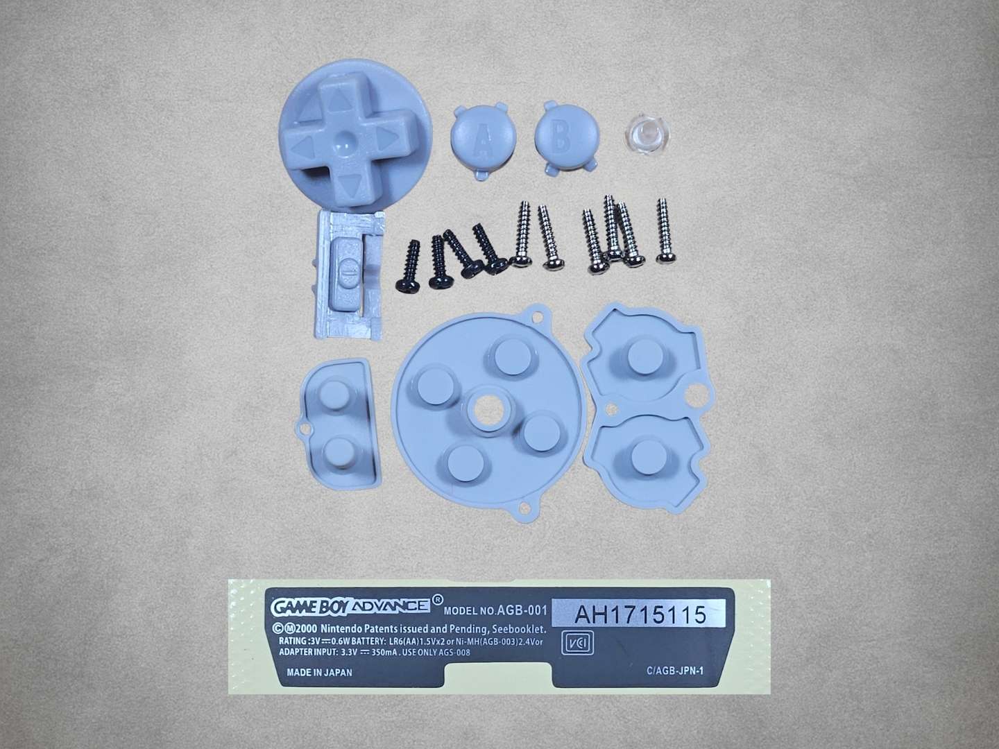 Game Boy Advance Buttons Silicon Pads Screw Set