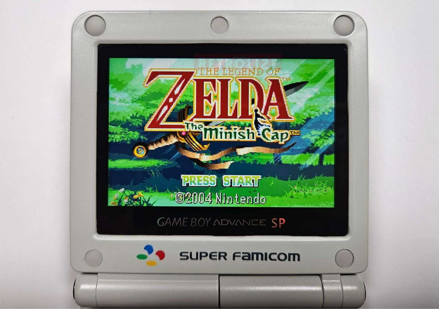 Game Boy Advance SP Famicom SNES Edition with Zelda on Screen