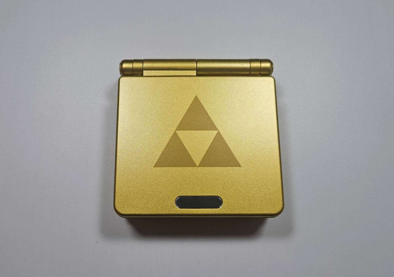 Game Boy Advance SP IPS USBC -  Zelda Gold Front View Closed From Above