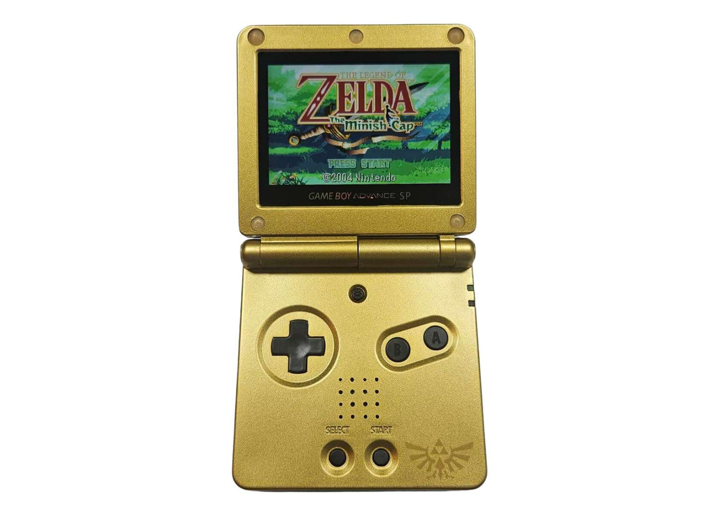 Game Boy Advance SP IPS USBC -  Zelda Gold Front View