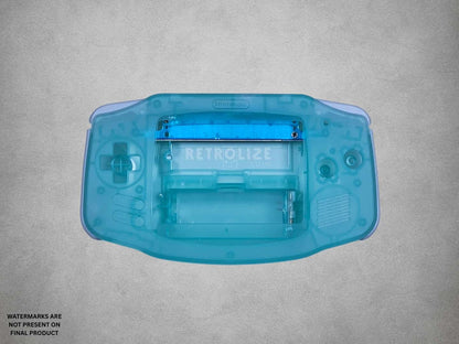 Clear Aqua Blue Game Boy Advance shell on grey background