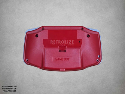 Red Game Boy Advance shell on grey background back