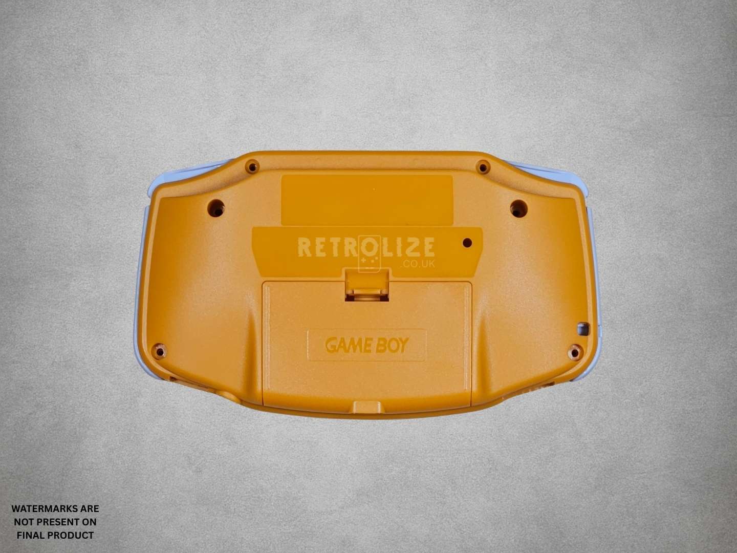 Spice Orange Game Boy Advance shell on grey background back