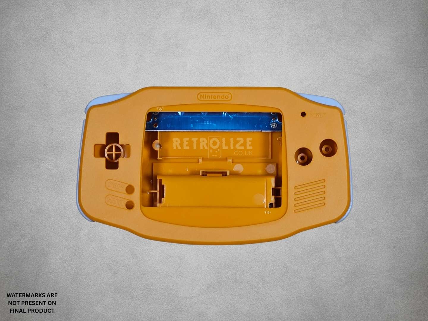Spice Orange Game Boy Advance shell on grey background