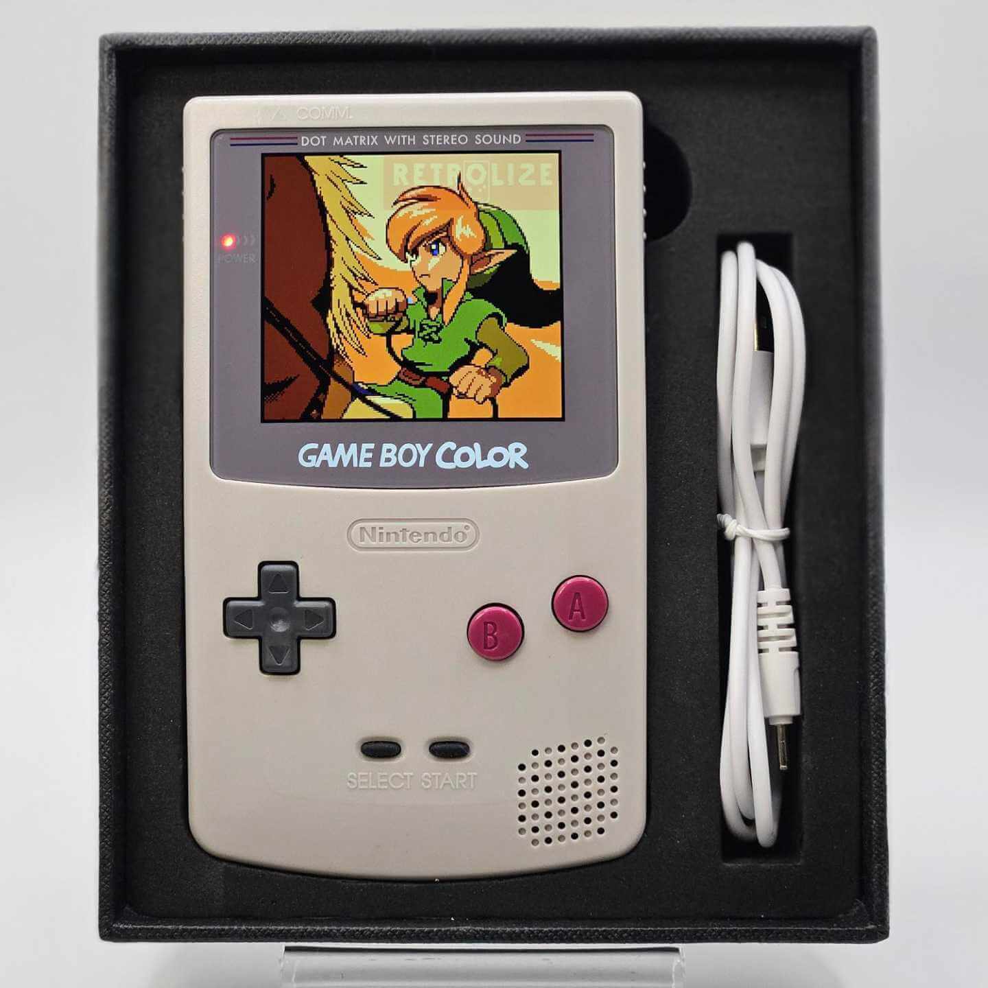Game Boy Color Grey DMG Red Buttons Zelda on screen