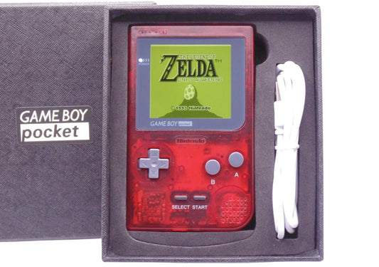 Nintendo Game Boy Pocket IPS USBC - Clear Red Edition - Panasonic Capacitors - Upgraded Audio - 1000mAh Rechargeable Battery