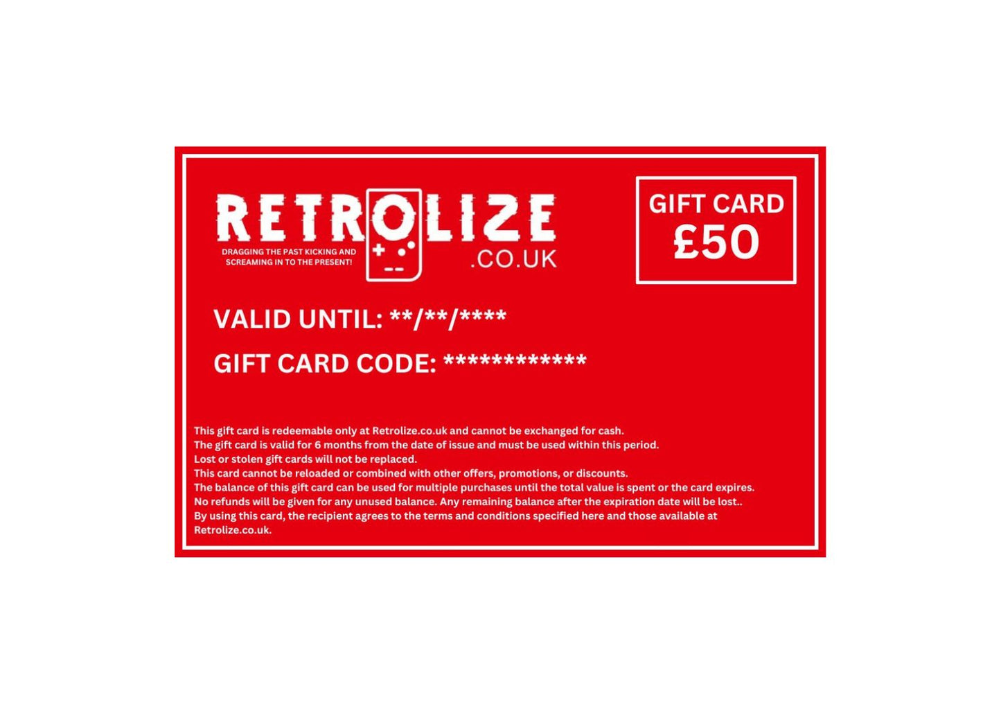 Retrolize.co.uk E-Gift Card: £10 / £20 / £30 / £50 / £100