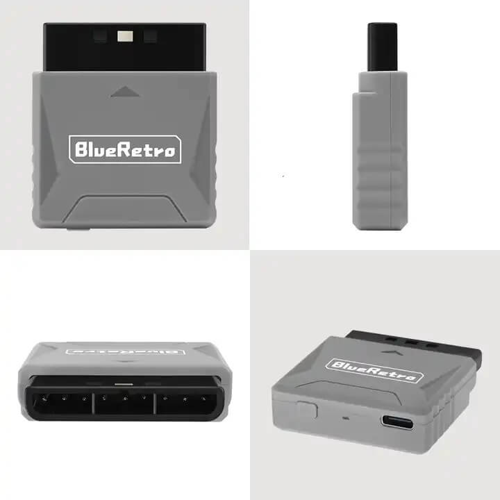 Blue Retro PlayStation 1 PlayStation 2 Bluetooth Wireless Adapter Grey All Angles