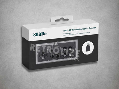 8BitDo N30 wireless gamepad packaging on a gray background