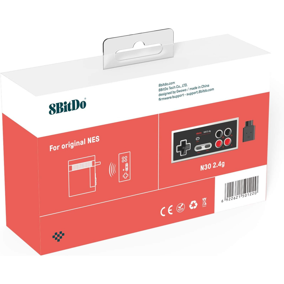 8BitDo N30 Wireless Controller and Receiver 2.4g Black Retail Box Back