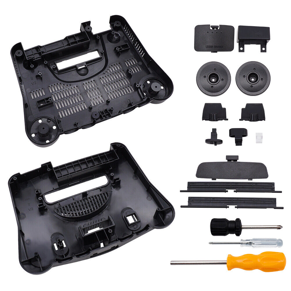 Exploded Nintendo 64 ABS Replacement Shell Black With Tools