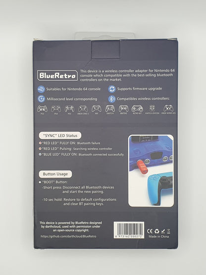 Blue Retro BlueRetro Nintendo N64 Wireless Bluetooth Controller Receiver Box