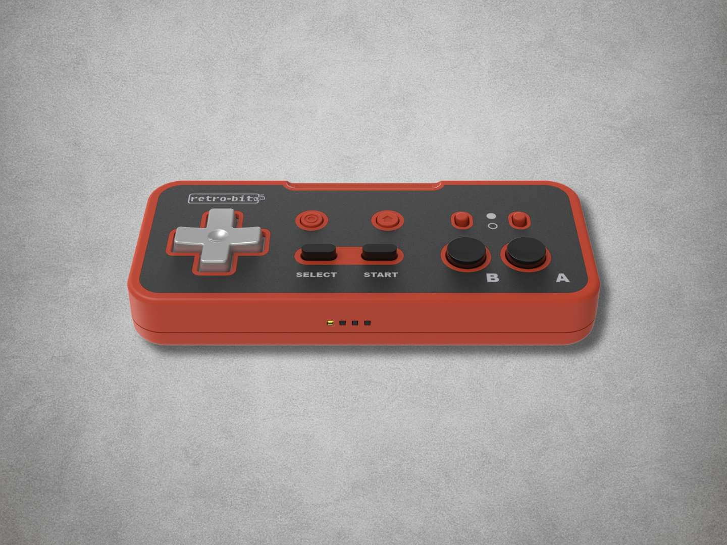 Retro-bit Origin8 NES gaming controller on a gray background