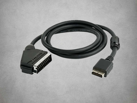 Premium Fully Shielded RGB Cable for PlayStation 1 / PlayStation 2 / PlayStation 3 on grey background