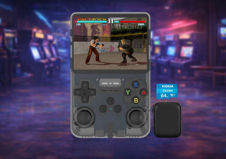 R36S black retro gaming handheld console