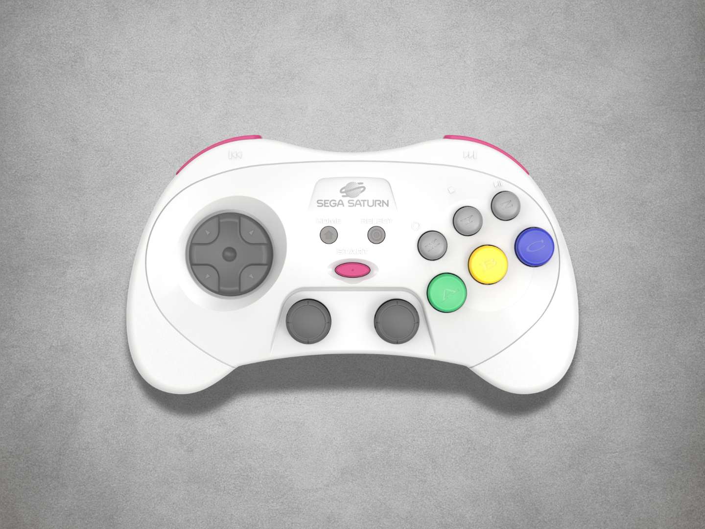 Retro-Bit Sega Saturn controller on a gray background
