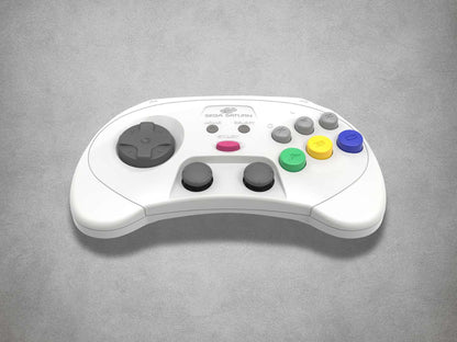 Retro-Bit Sega Saturn controller on a gray background