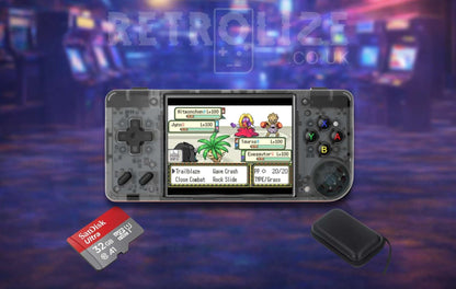 Anbernic RG28XX Console Black on arcade background