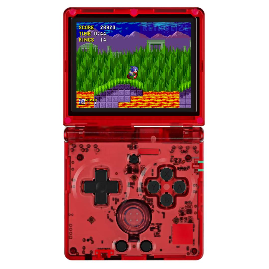 Anbernic RG35XXSP Retro Gaming Handheld Clear Red Front View