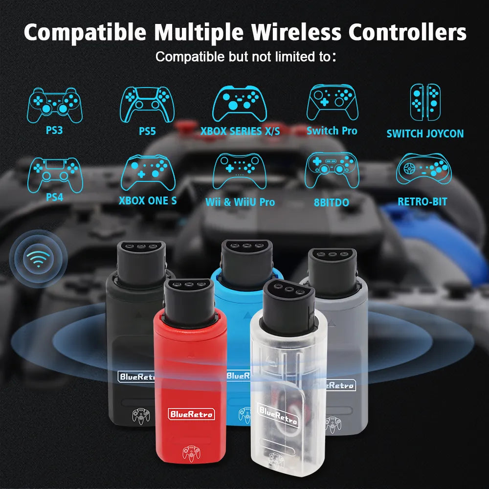 RetroScaler compatibility graphic showing supported Nintendo, PlayStation, Xbox, 8BitDo and Retro-Bit controller families