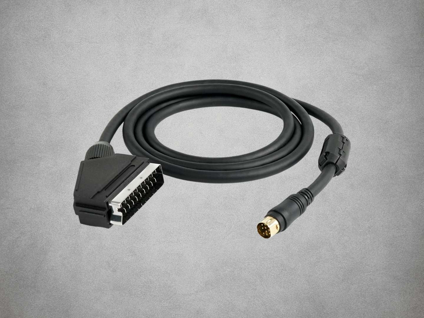 Sega Saturn On SYNC RGB scart cable on grey background