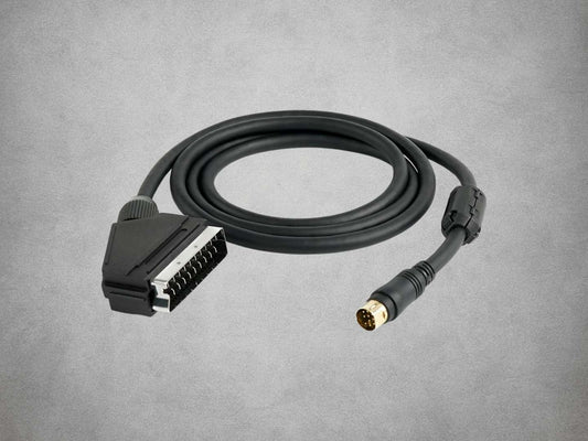Sega Saturn On SYNC RGB scart cable on grey background