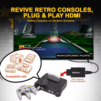 Bitfunx HDMI Adapter / Upscaler (New Compact Mini Version) - SNES/SFC/N64/GC - Super Nintendo / Super Famicom / Nintendo 64 / GameCube
