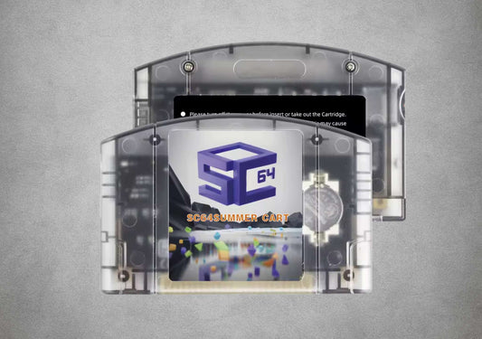 SummerCart 64 flash cartridge on grey background