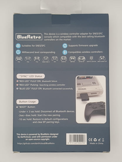 Blue Retro BlueRetro Super Nintendo SNES Wireless Bluetooth Controller Receiver Box