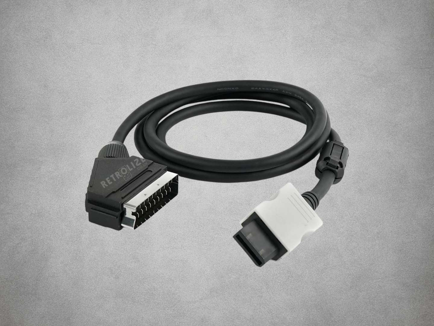 Nintendo Wii On SYNC RGB Scart Cable on grey background